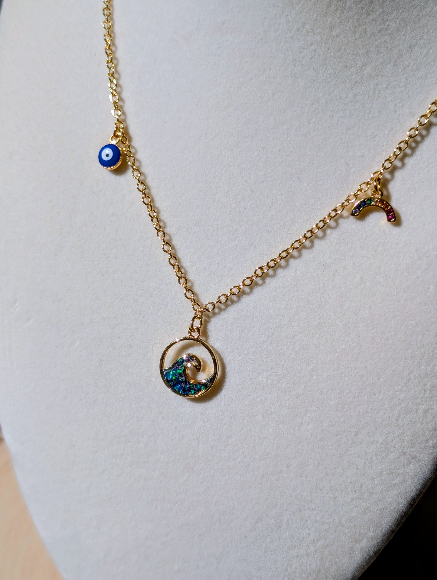 Opal Wave Charm Necklace - Gold Plated
