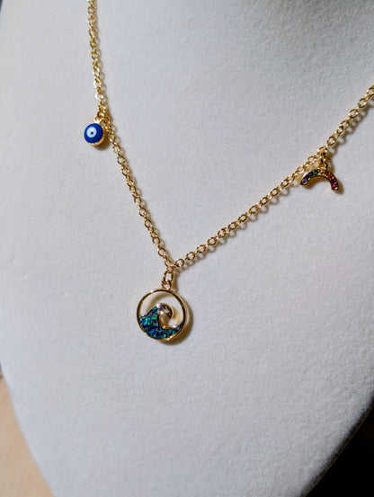 Opal Wave Charm Necklace - Gold Plated