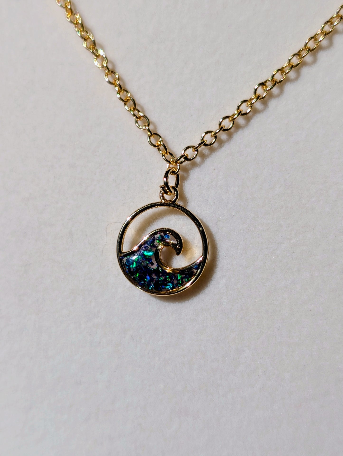 Opal Wave Charm Necklace - Gold Plated