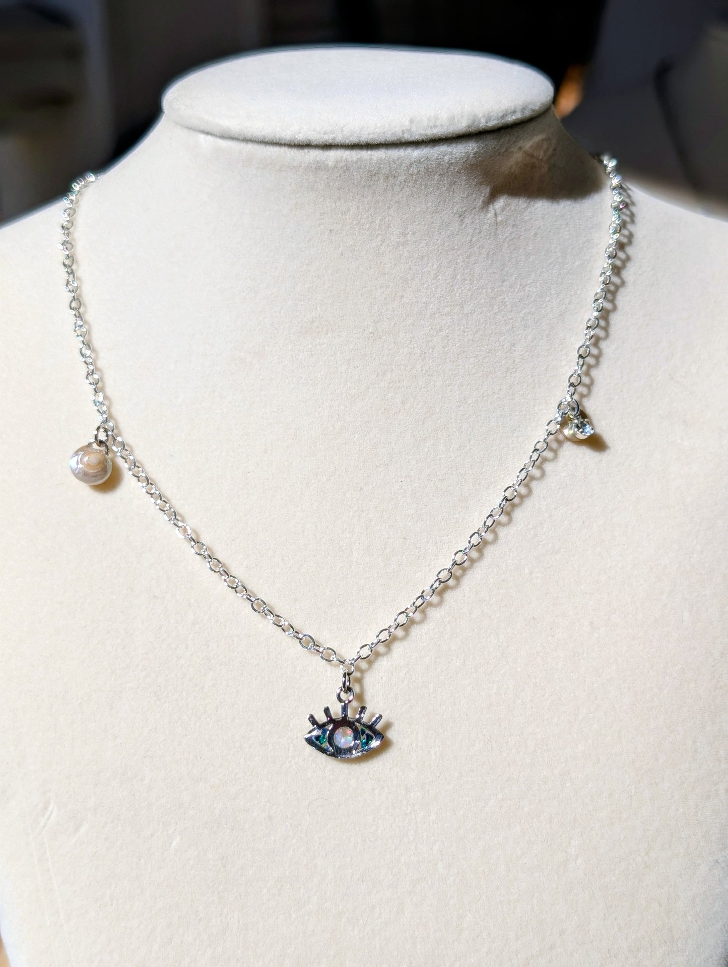 Opal Evil Eye Charm Necklace - Silver Plated