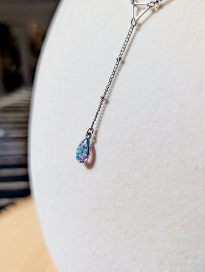 Gold Lariat Opal Teardrop Necklace - Lavender Opal