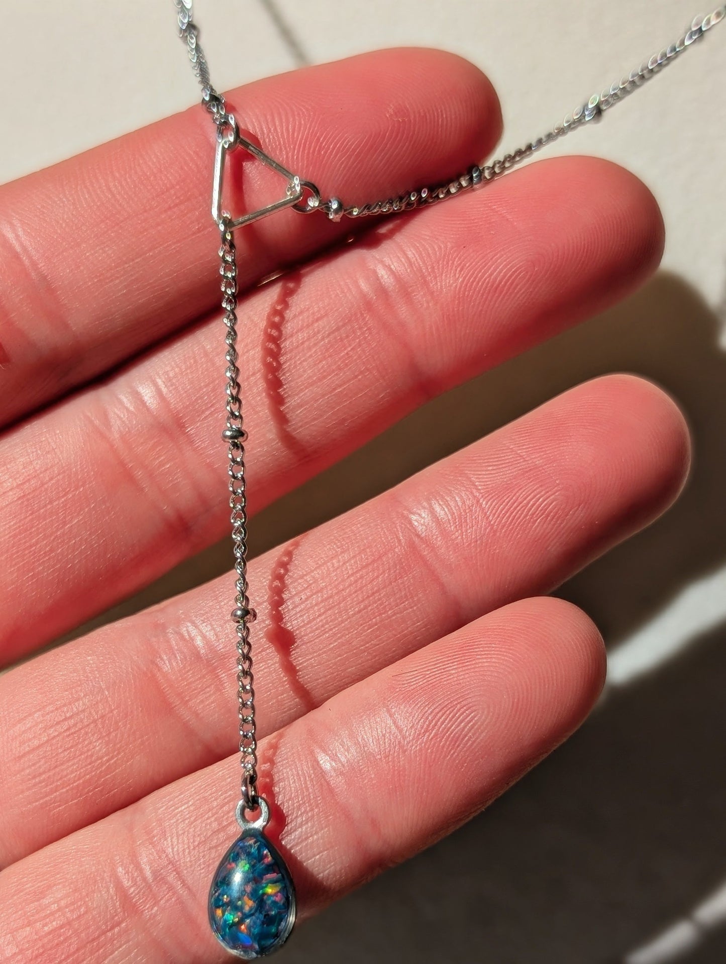 Gold Lariat Opal Teardrop Necklace - Cobalt Blue Opal