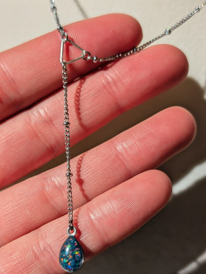 Gold Lariat Opal Teardrop Necklace - Cobalt Blue Opal