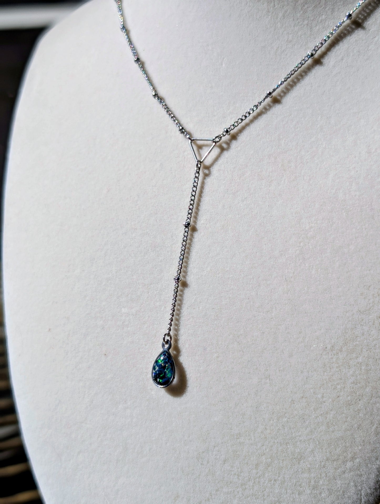 Gold Lariat Opal Teardrop Necklace - Cobalt Blue Opal