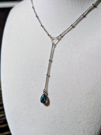 Gold Lariat Opal Teardrop Necklace - Cobalt Blue Opal