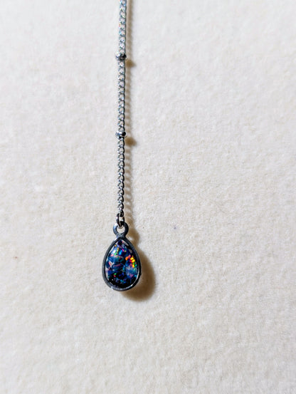 Gold Lariat Opal Teardrop Necklace - Cobalt Blue Opal