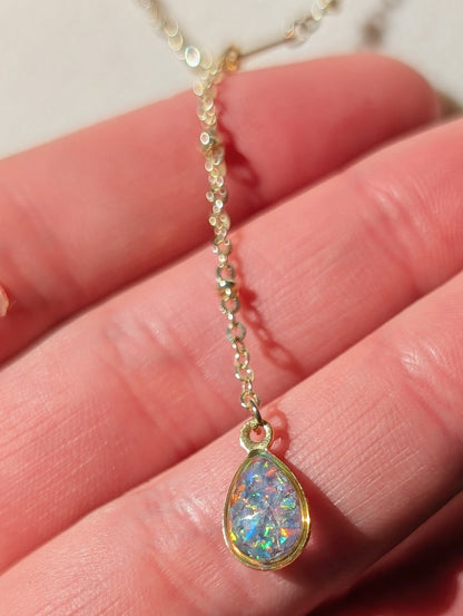 Gold Lariat Opal Teardrop Necklace - Lavender Opal