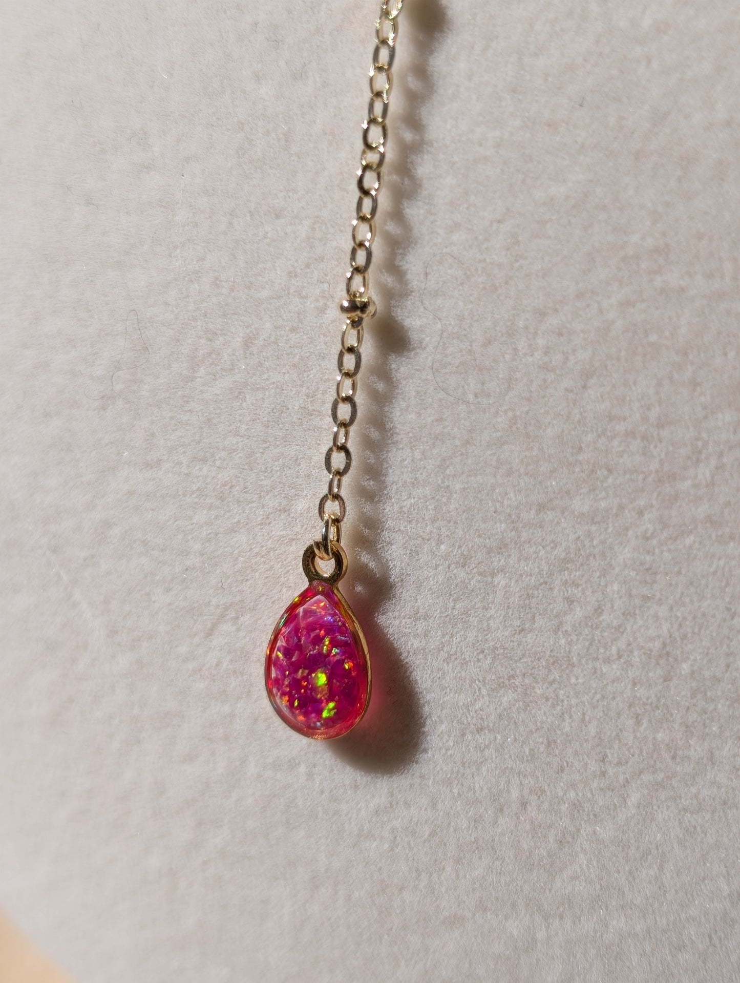 Gold Lariat Opal Teardrop Necklace - Pink Opal