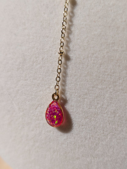 Gold Lariat Opal Teardrop Necklace - Pink Opal