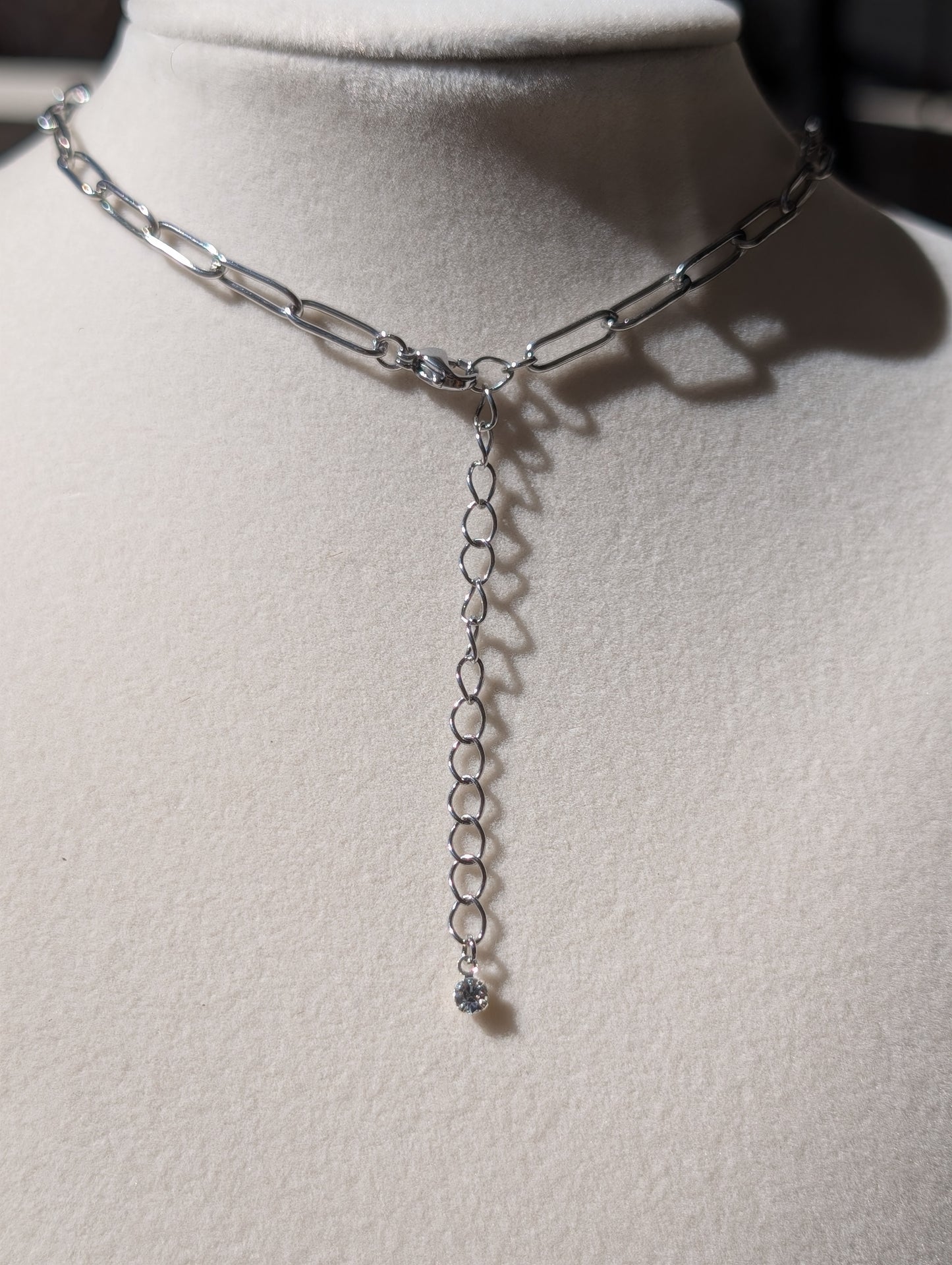 Silver Puffy Heart Chain Necklace - Pink Lab Grown Opal