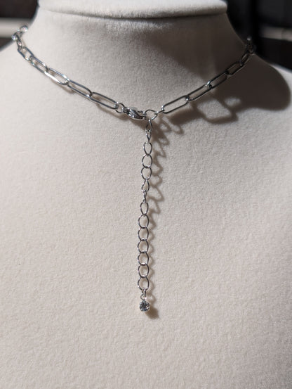 Silver Puffy Heart Chain Necklace - Pink Lab Grown Opal