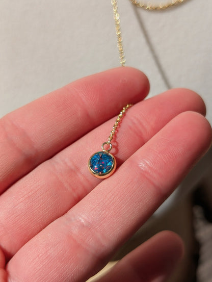 Gold Mixed Chunky Chain Opal Drop Necklace - Cobalt Blue