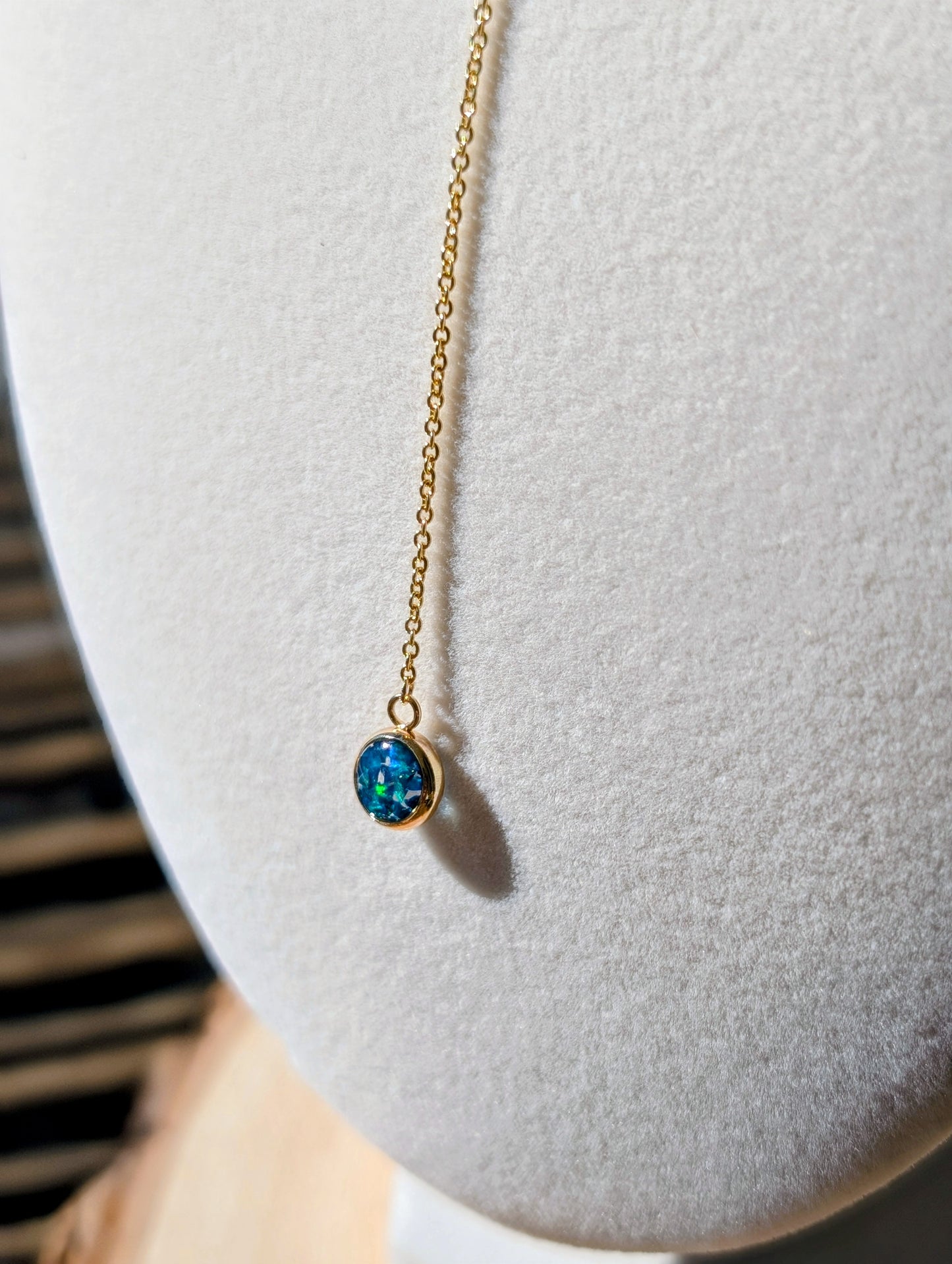 Gold Mixed Chunky Chain Opal Drop Necklace - Cobalt Blue