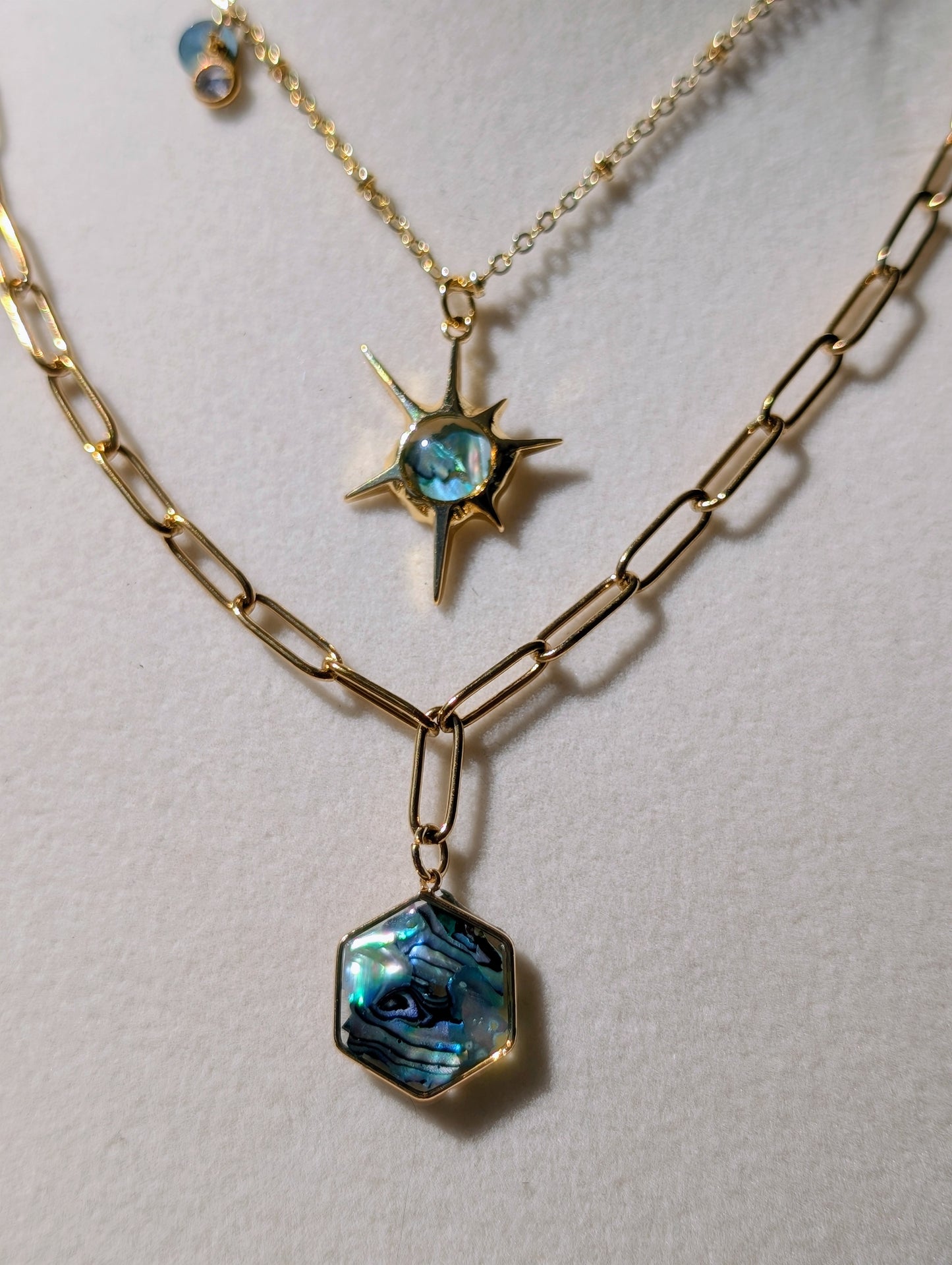 Blue Abalone Hexagon Pendant Chain Necklace
