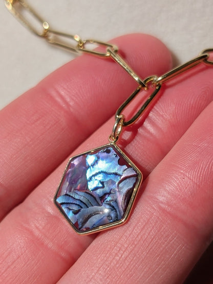 Purple Abalone Hexagon Pendant Chain Necklace