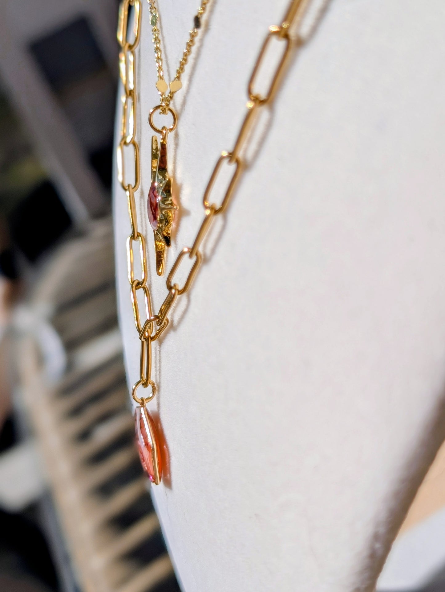 Copper Pink Abalone Hexagon Pendant Chain Necklace