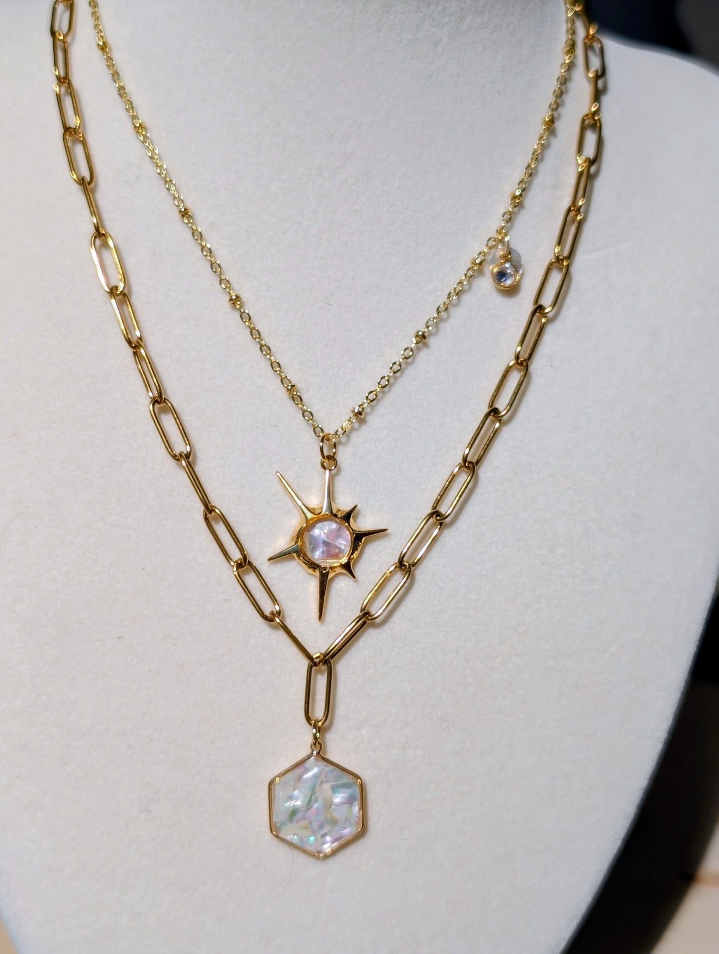 Mother of Pearl Abalone Hexagon Pendant Chain Necklace
