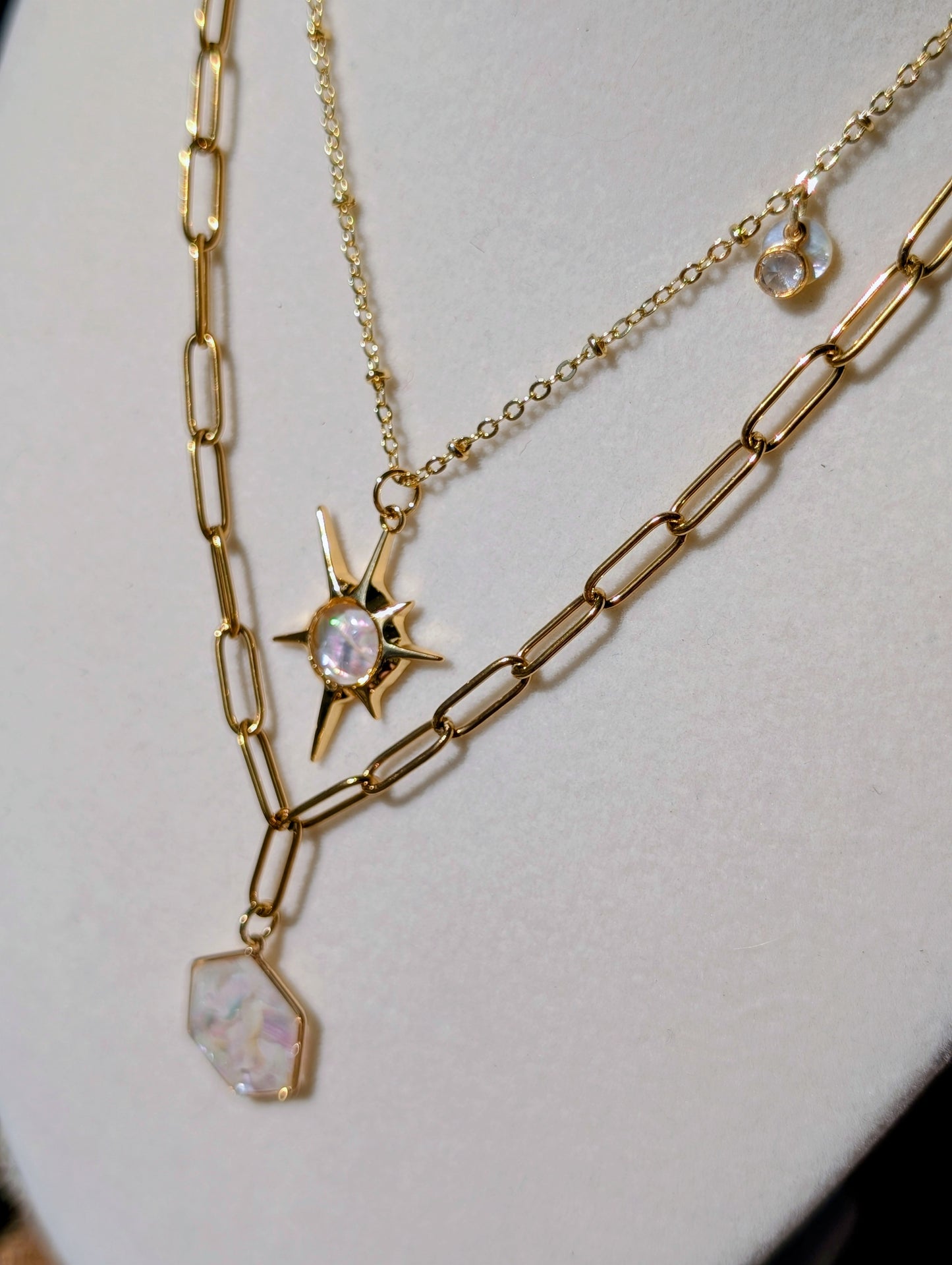 Mother of Pearl Abalone Hexagon Pendant Chain Necklace