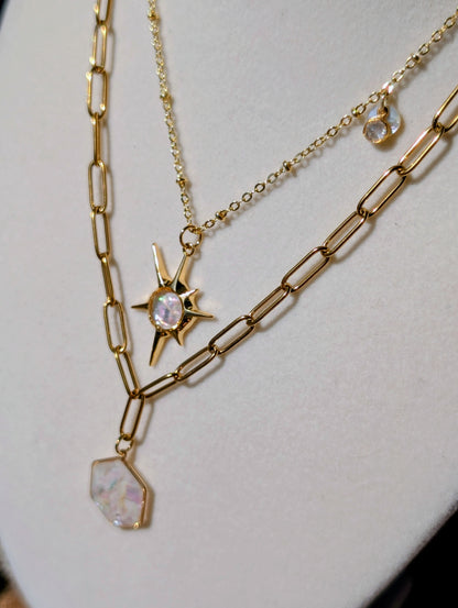Mother of Pearl Abalone Hexagon Pendant Chain Necklace