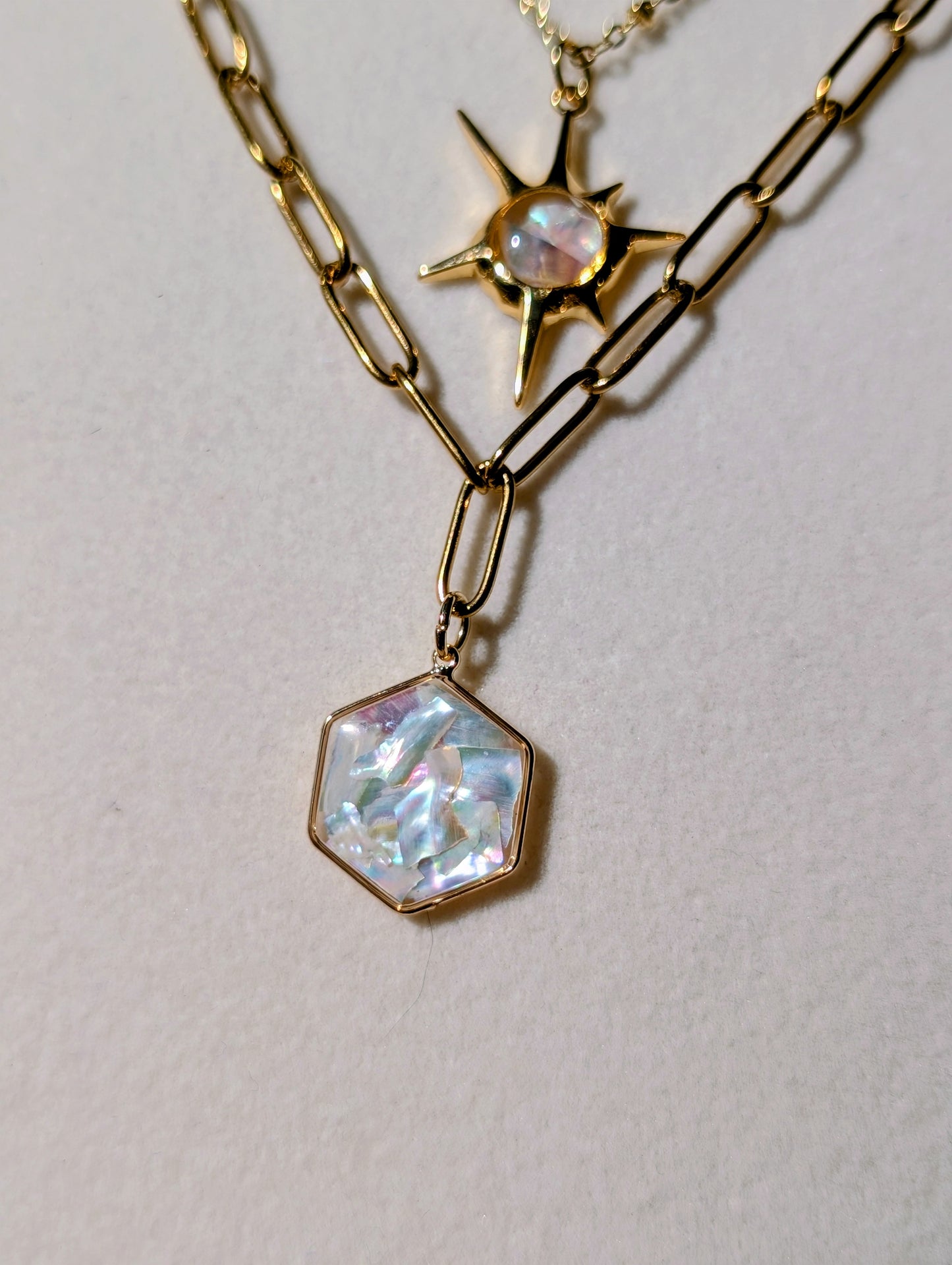 Mother of Pearl Abalone Hexagon Pendant Chain Necklace