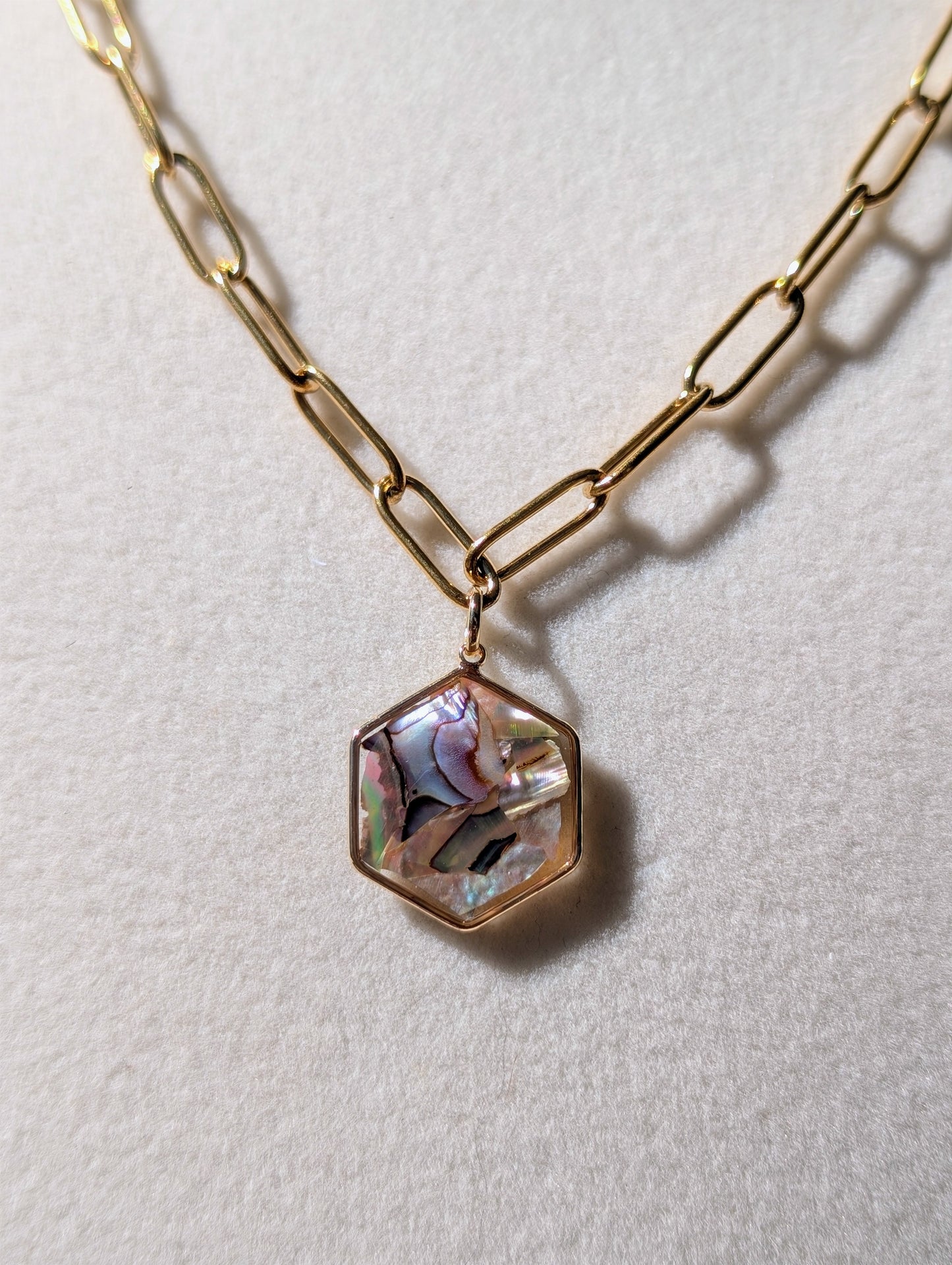 Peacock Abalone Hexagon Pendant Chain Necklace