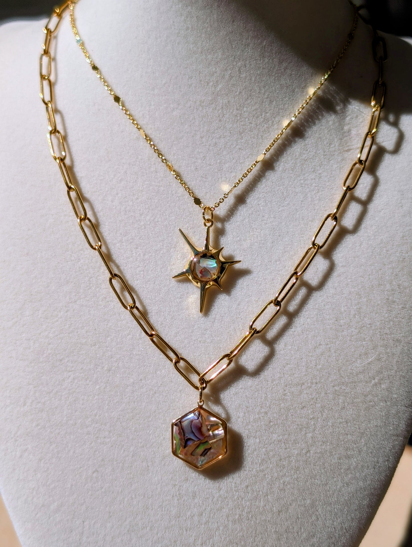 Peacock Abalone Hexagon Pendant Chain Necklace
