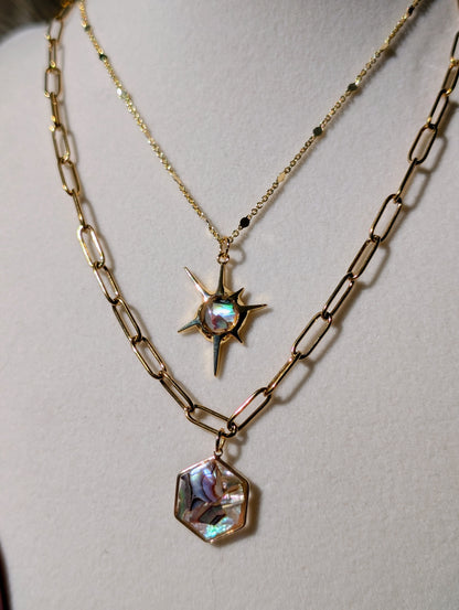 Peacock Abalone Hexagon Pendant Chain Necklace