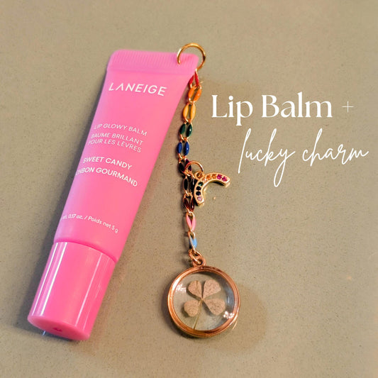 Mini Laneige Lip Gloss Charm Real Four Leaf Clover Pendant Lip Balm Birthday Party Favor Gift For Girl Beauty Accessory Flavor Balm
