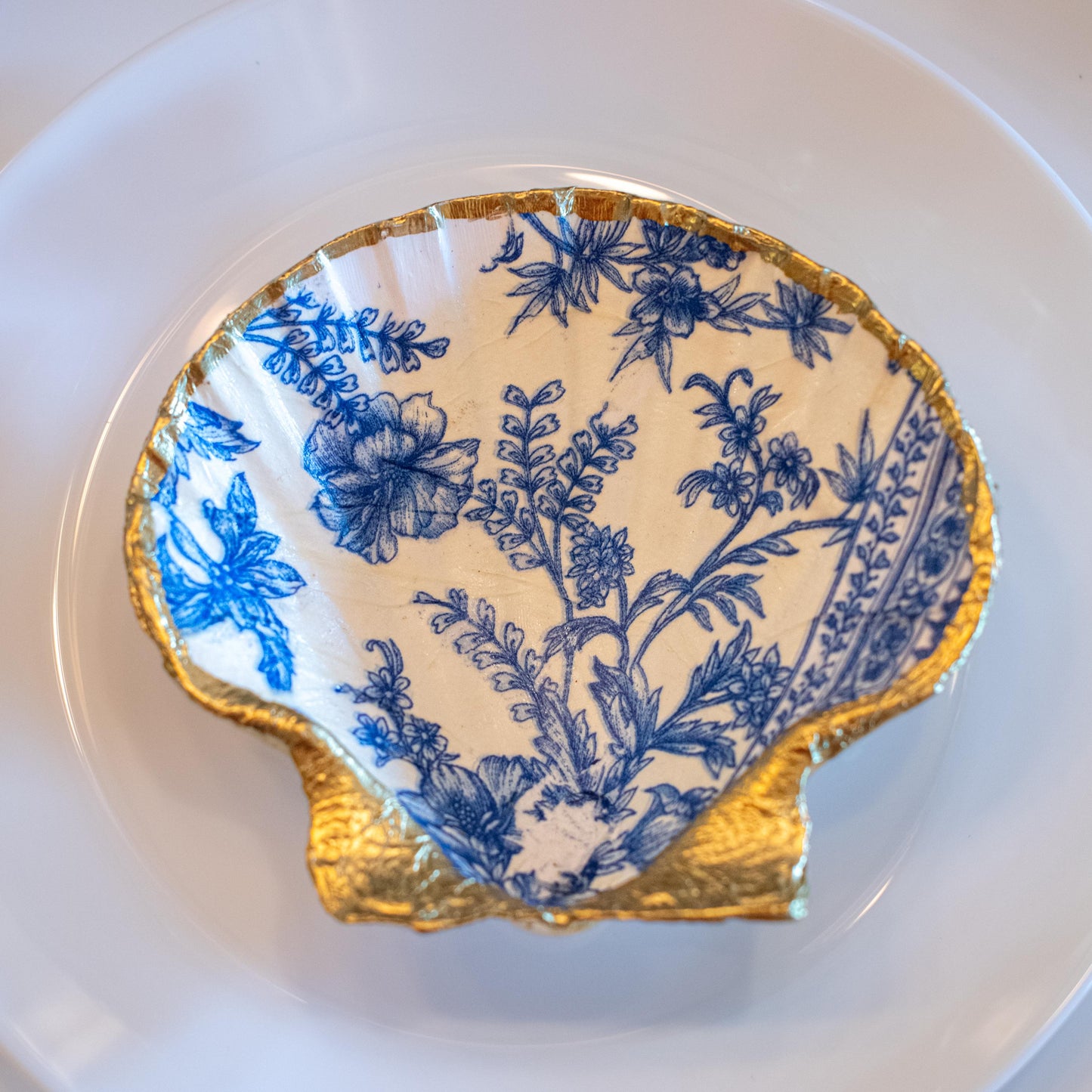 Floral Seashell Trinket Dish – Coastal Jewelry Holder