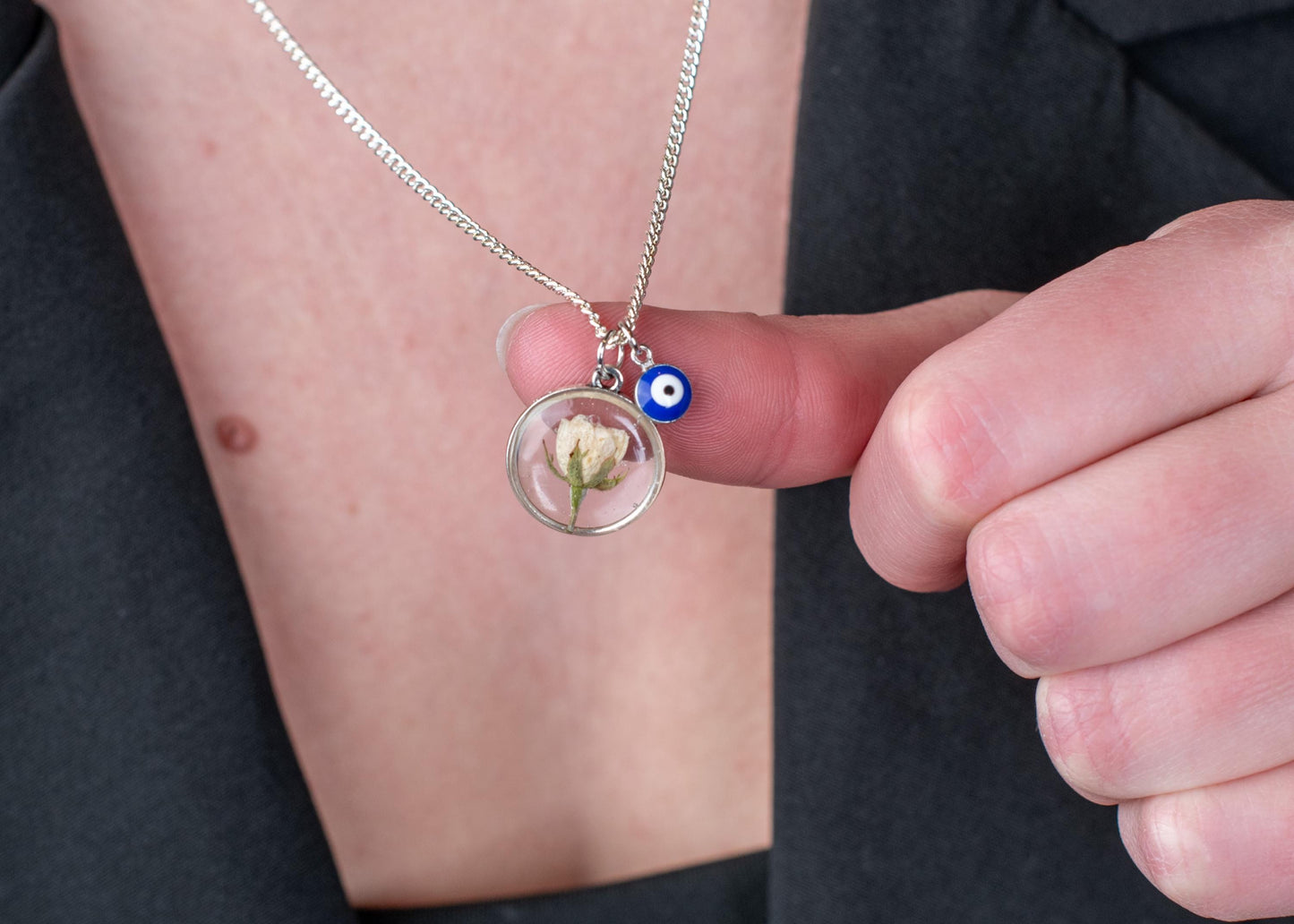 Preserved Rose Pendant – Brass Chain Necklace Jewelry Gift