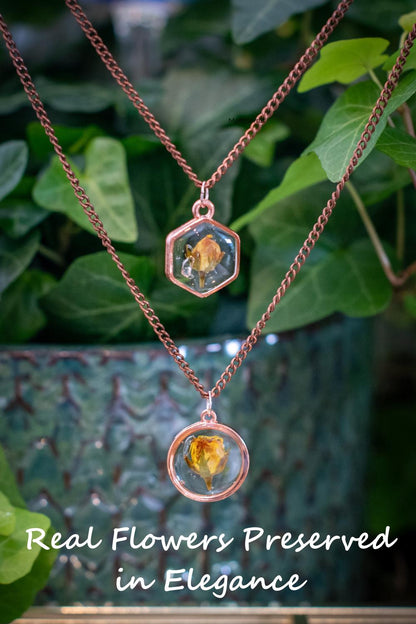 Pressed Flower Necklace - Yellow Rose