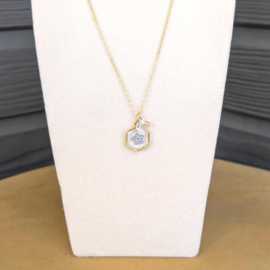 Forget-Me-Not Necklace | Gold Hexagon Rainbow Charm