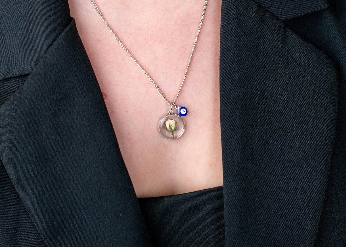 Preserved Rose Pendant – Brass Chain Necklace Jewelry Gift