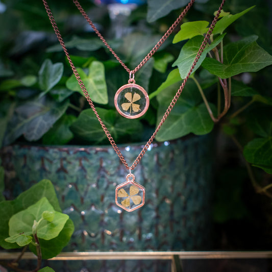 Four Leaf Clover Necklace Real Four Leaf Clover Jewelry Resin Necklace Rose Gold Necklace Hexagon Necklace Nature Jewelry Lucky Charm Necklace Valentines Day Gift Birthday Gift