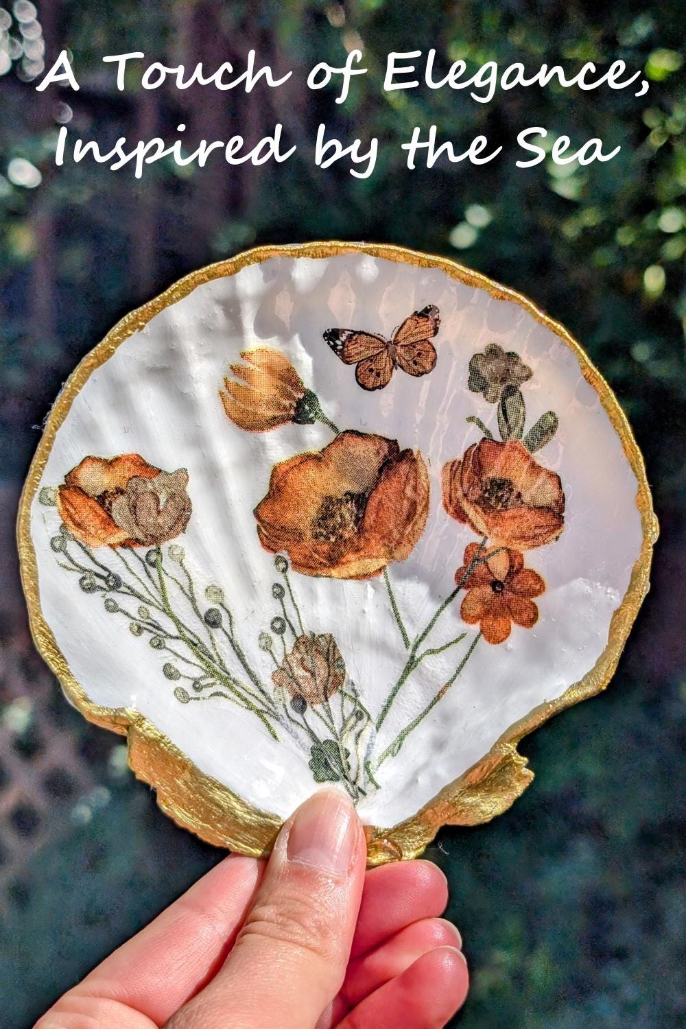 Floral Catchall Jewelry Dish Coastal Beach Accessory Art Nouveau Floral Decor Vintage-Inspired Home Gift Spring Wedding Sea Shell Present