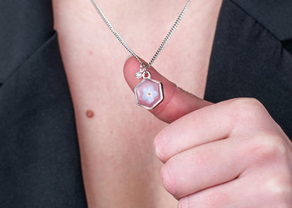 Wedding Jewelry Collection Preserved Purple Flower Pendant Botanical Resin Necklace Silver Chain Crystal Charm Accent Bridesmaid Gift Set Memorial Keepsake Piece Forget Me Not Bloom Elegant Design Perfect Wedding Day Essential Beautiful