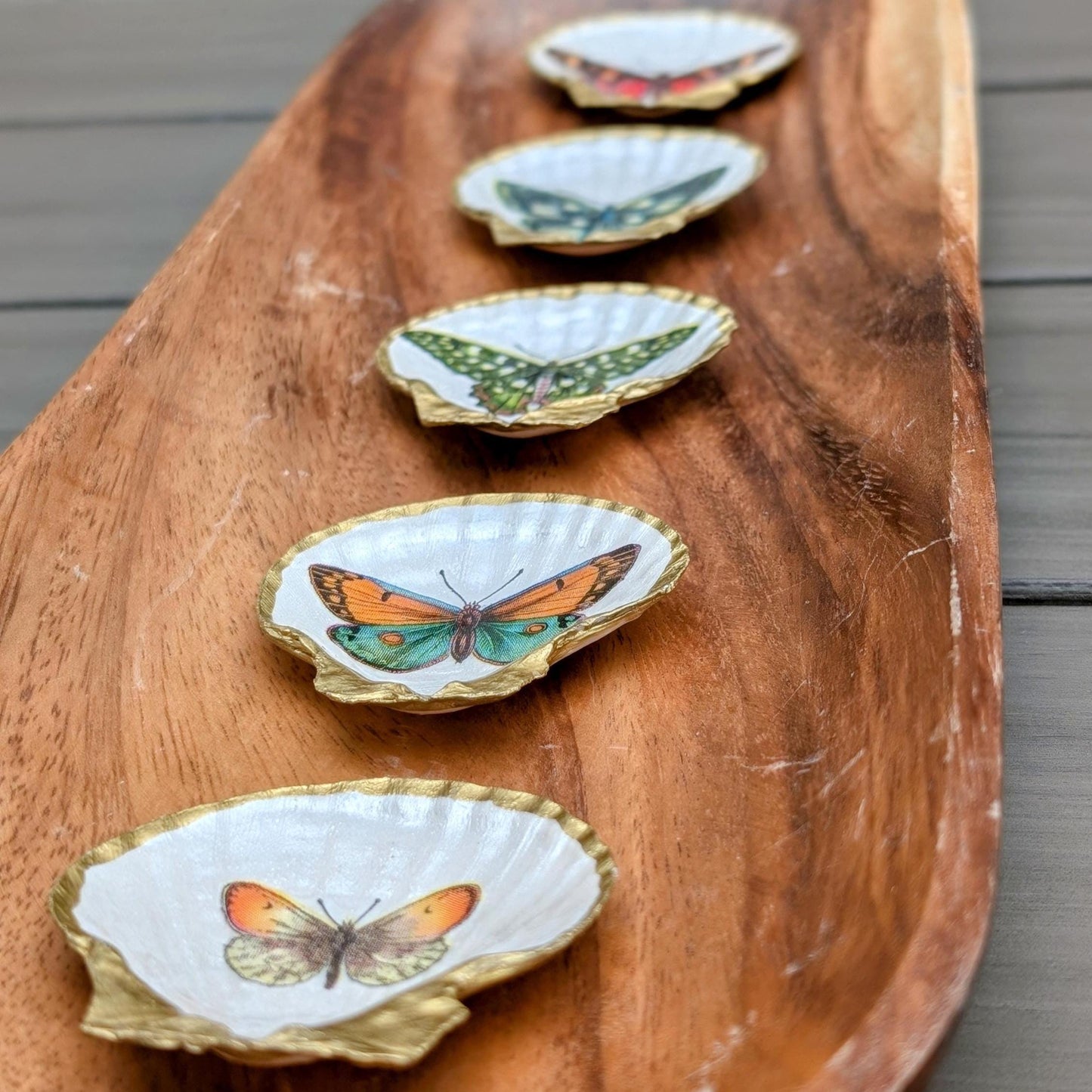 Boho coastal butterfly trinket dishes bridesmaid gift set handmade seashell party favor botanical decor for bachelorette
