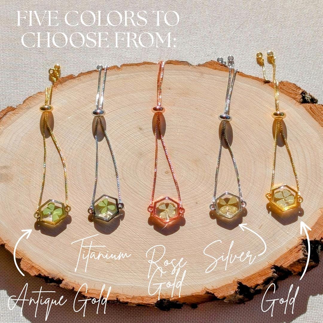 Pressed Clover Bracelet Good Luck Charm St Patrick's Day Gift Real Preserved Clover Charm Irish Nature Inspired Jewelry for graduation
