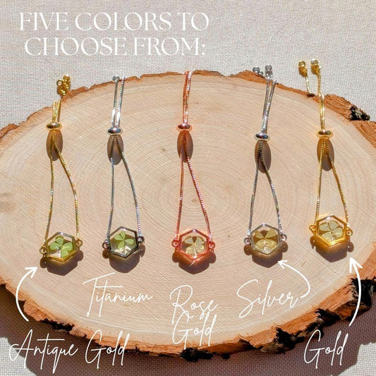 Pressed Clover Bracelet Good Luck Charm St Patrick's Day Gift Real Preserved Clover Charm Irish Nature Inspired Jewelry for graduation