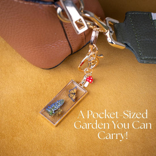 Fairy Garden Pendant Flower Charm Nature Gift for Purse Charm Pendant Butterfly Decor Resin Jewelry Gold Pendant Mushroom Art Cottage Style