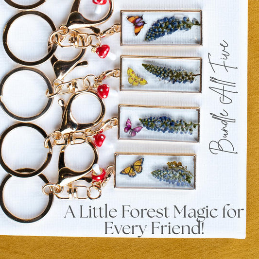 Lavender Butterfly Charm Gold Pendant Resin Accessory Flower Gift for Bag Charm Pendant Mushroom Decor Nature Jewelry Cottage Style Fairy