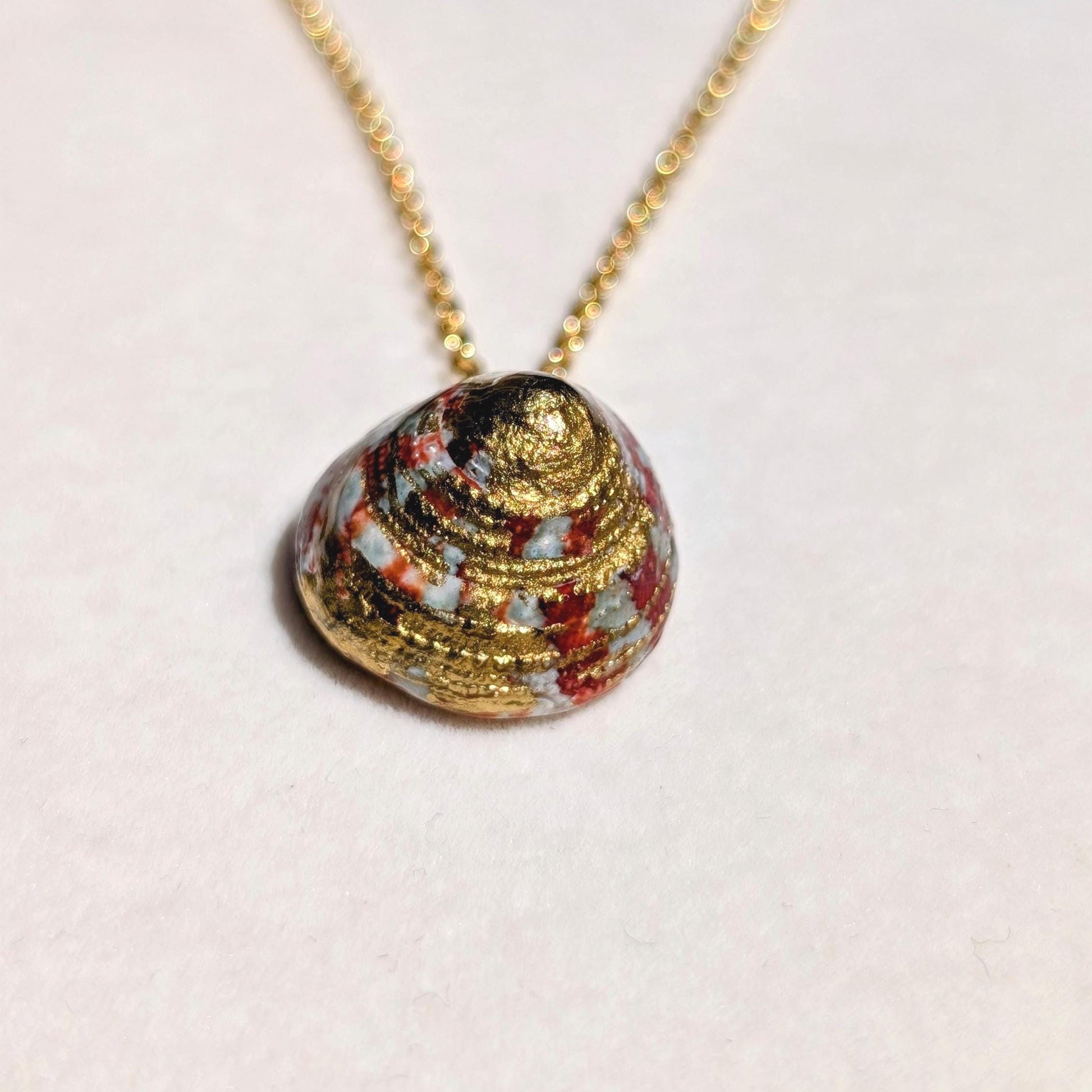 Handmade hermit shell necklace gold detailing resin protection ocean lover gift birthday anniversary wedding special occasion real beach shell crafted unique coastal jewelry sea life beach lover summer jewelry nature inspired gift tropical adventure jewelry shell pendant gift ocean themed jewelry