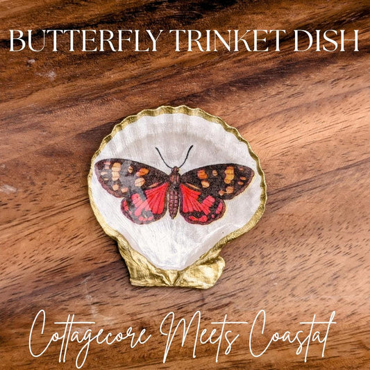 Butterfly seashell trinket dishes set bridesmaid gift coastal bachelorette party favors boho jewelry trays cottagecore keepsakes