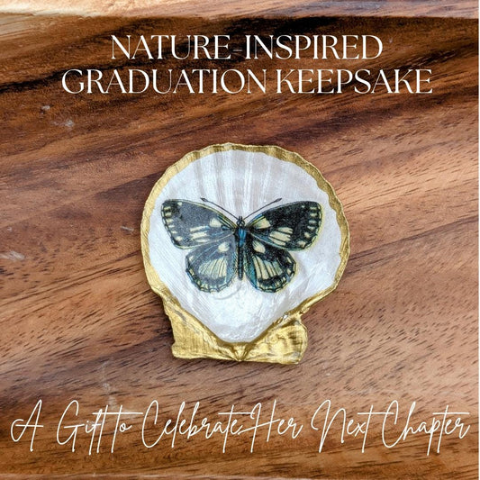 Butterfly seashell tray graduation gift for her boho decor coastal trinket dish botanical keepsake handmade jewelry holder