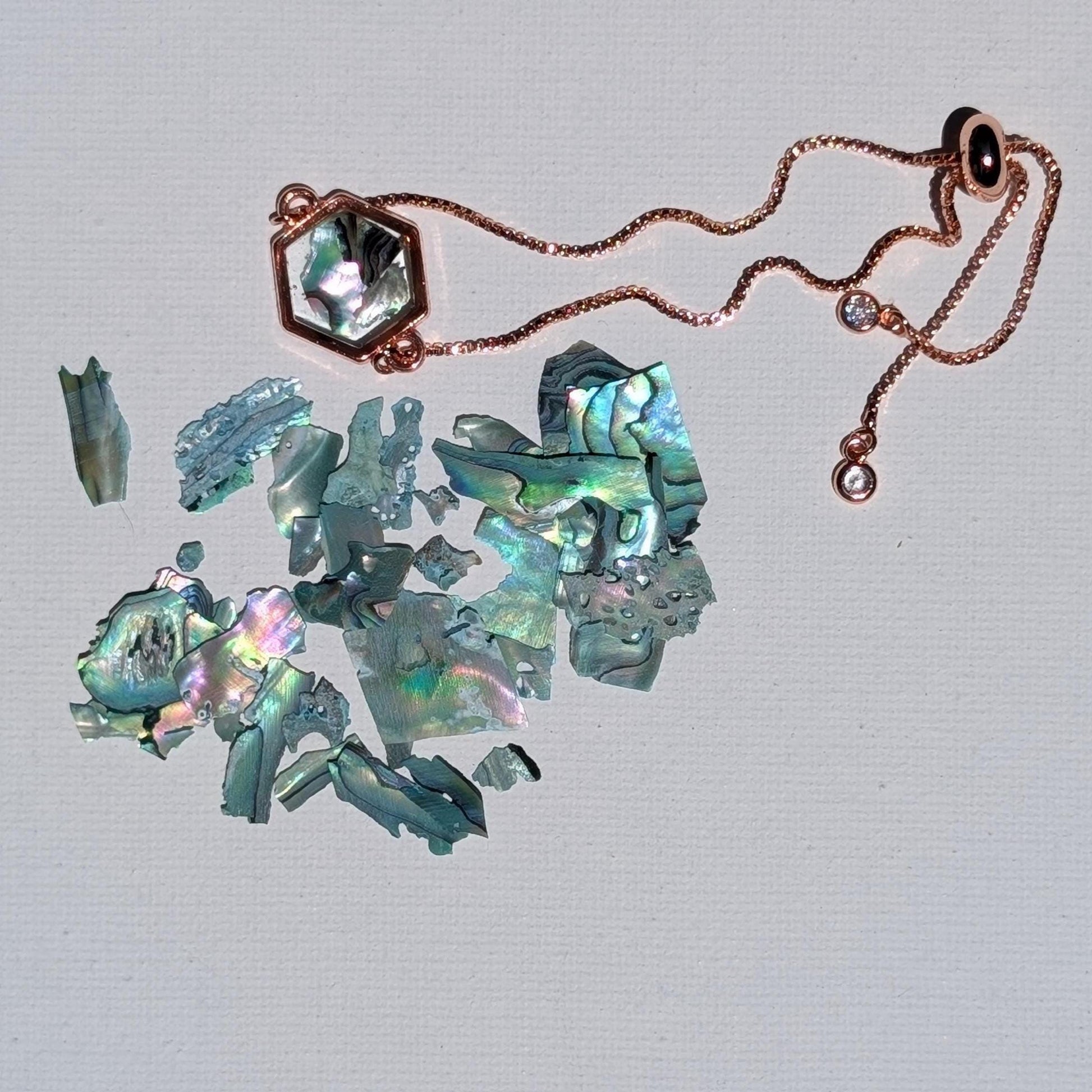 Lightweight travel jewelry with shimmer abalone charm and adjustable fit