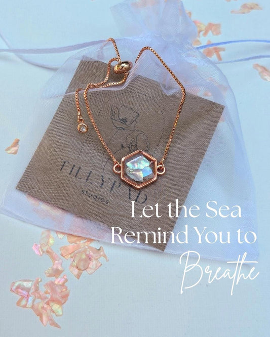 Pink Abalone Shell Bracelet Adjustable Hexagon Ocean Energy Jewelry Gold Silver Rose Gold Gunmetal Calming Gift for Her Self Care Jewelry