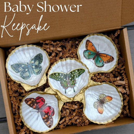 Handmade Butterfly Seashell Trinket Dish Set Mother’s Day Gift for Mom Coastal Boho Cottagecore Botanical Decor Nature Lover Jewelry Tray