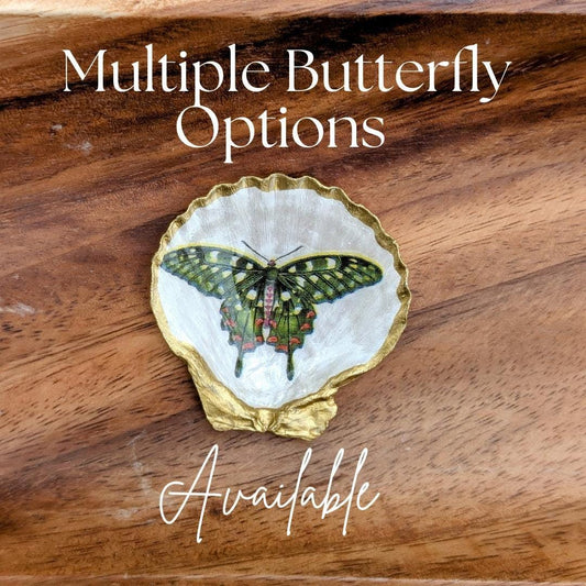 Bridal Shower Favor Butterfly Seashell Tray Botanical Gift for Guests Coastal Boho Decor Cottagecore Trinket Dish Handmade Keepsake