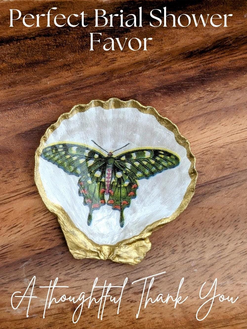 Bridal Shower Favor Butterfly Seashell Tray Botanical Gift for Guests Coastal Boho Decor Cottagecore Trinket Dish Handmade Keepsake