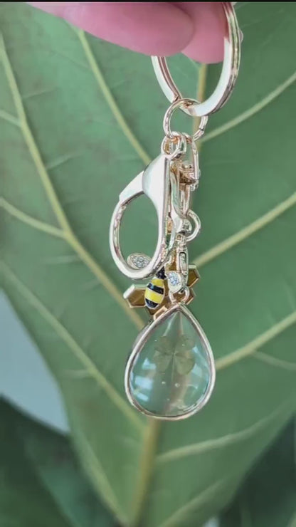 Good luck keychain with real pressed flowers handmade gift for new job graduation travel new beginnings botanical charm for positivity